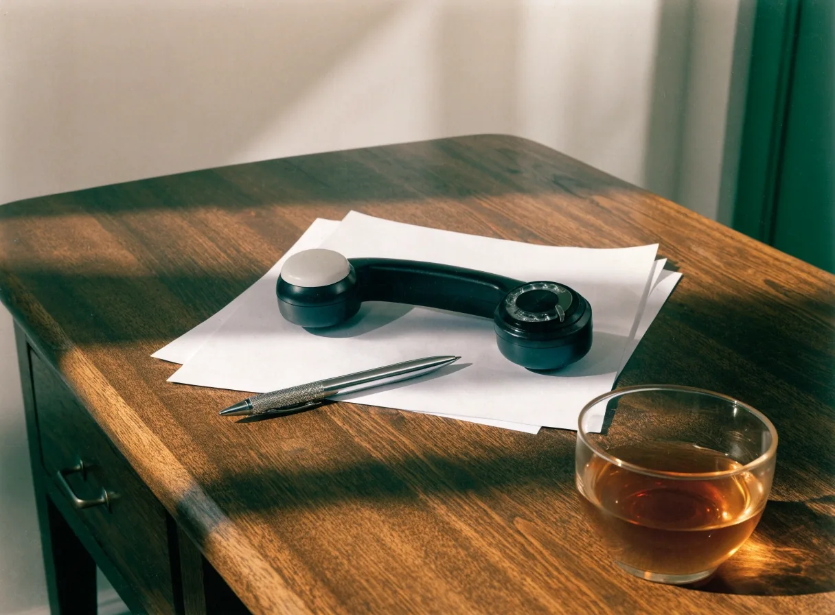 A phone and pen resting on blank sheets at the JavaVigor desk with a cup of tea at the edge of the frame